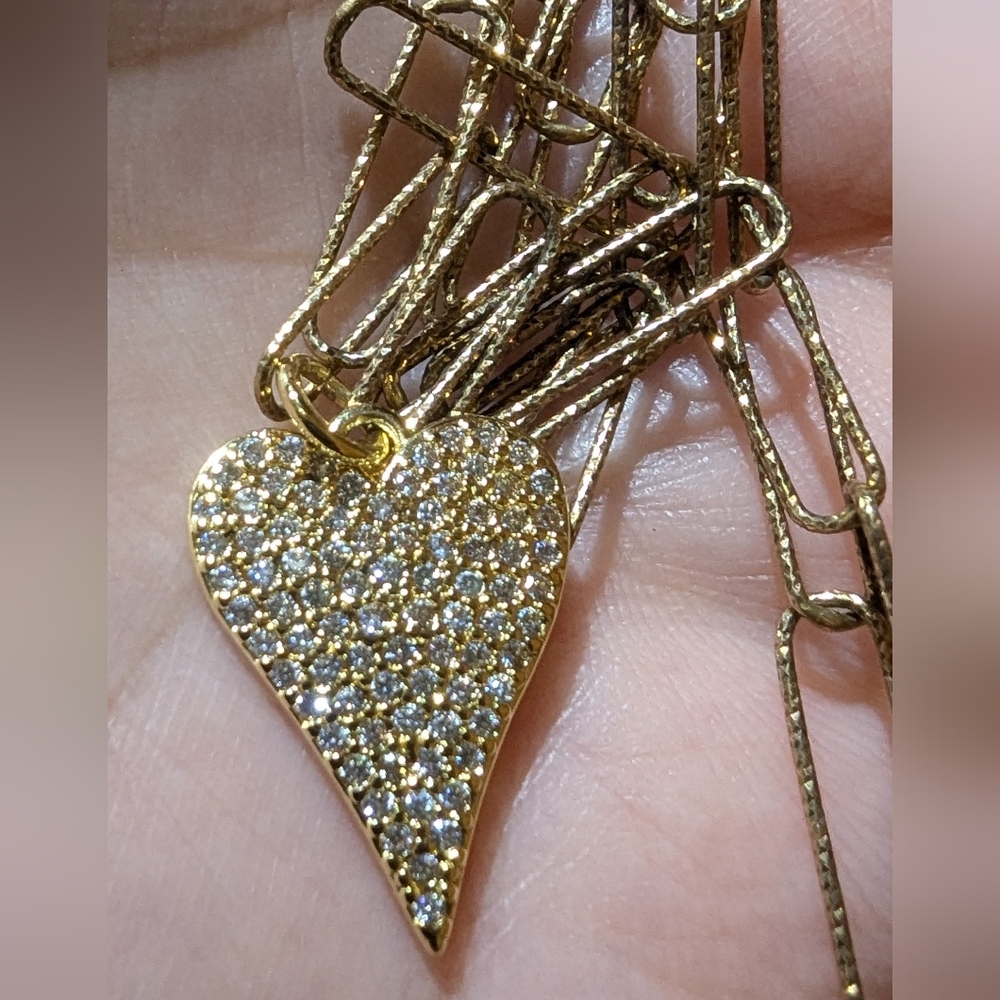 M. Fredric Diamonds Paperclip Heart Pendant Shimmer Necklace 17" 14k GF $348 💎